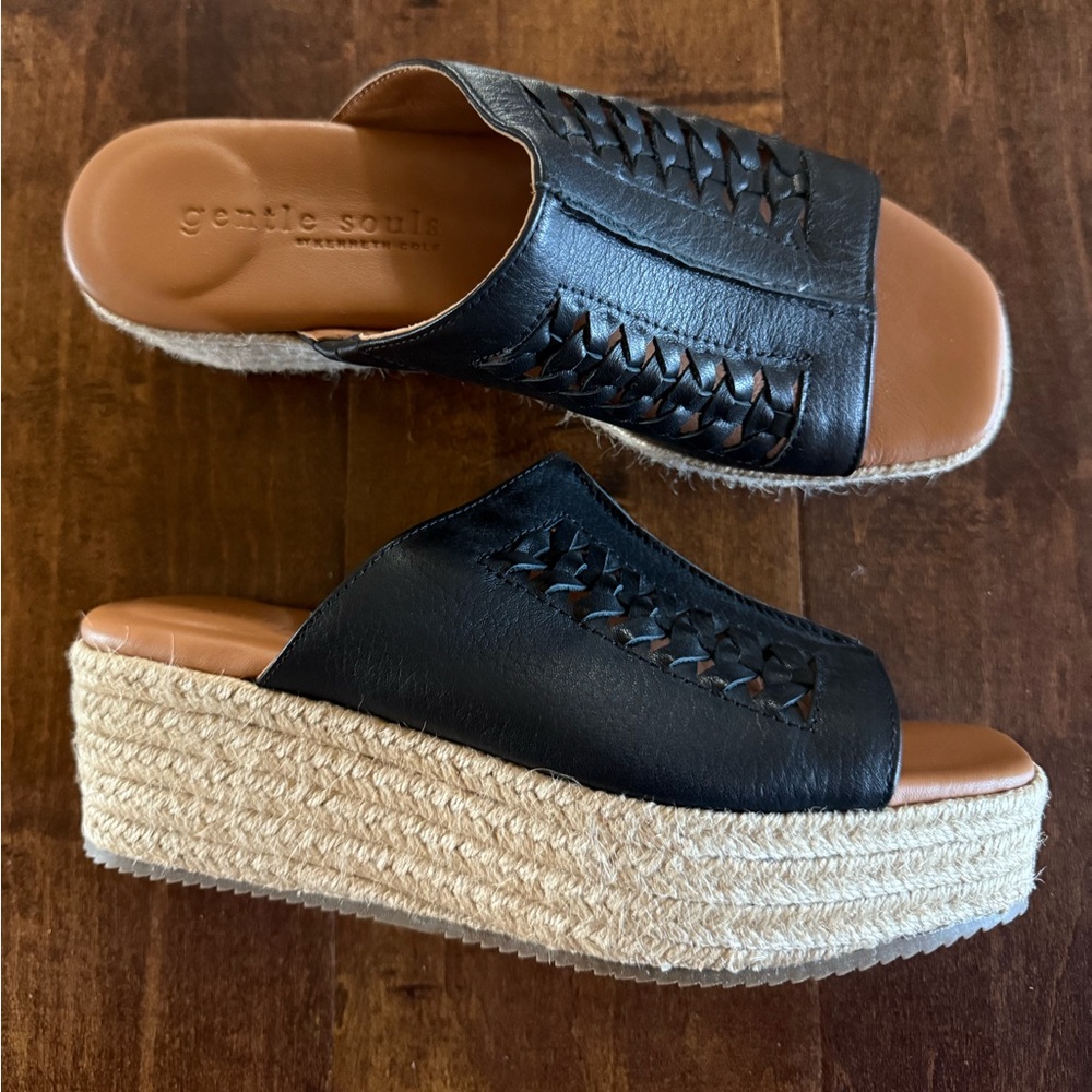 Gentle Souls Black Woven Leather Clogs